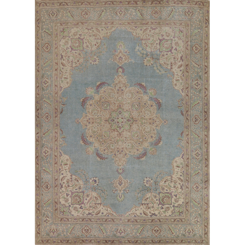 Tapis bleu fait à la main 10 x 13 po