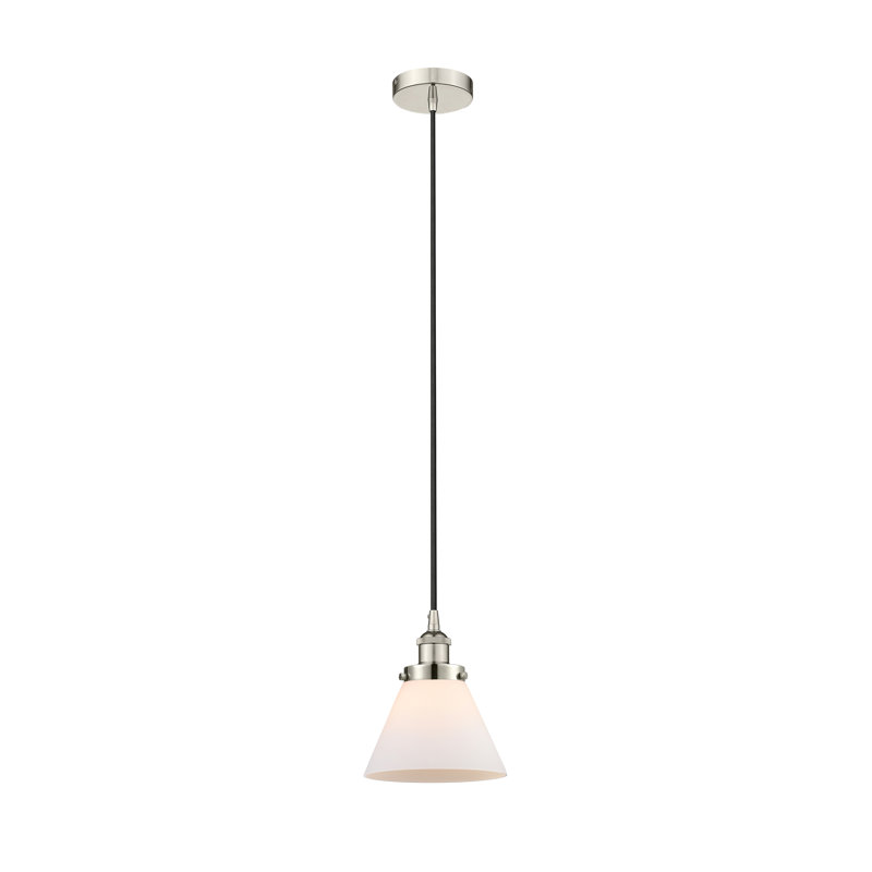 Mini-luminaire suspendu 1 lumière Cone, Blanc, H 9,75 po x l 7,75 po x P 7,75 po, Nickel poli