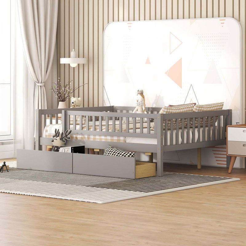 Daybed Wood Bed With Two Drawers, Gray, Full/Double