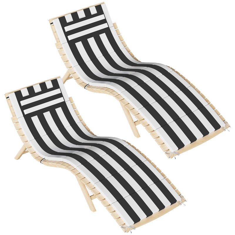 Coussin de chaise longue d'extérieur L 72 po x l 21 po x T 1,18 po (ensemble de 2), Rayures bleues et blanches