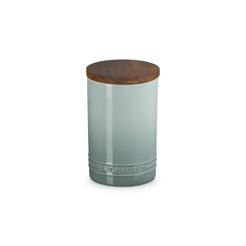Le Creuset Stoneware Signature Canister With Wood Lid, 26 Oz., Sea Salt, Teal