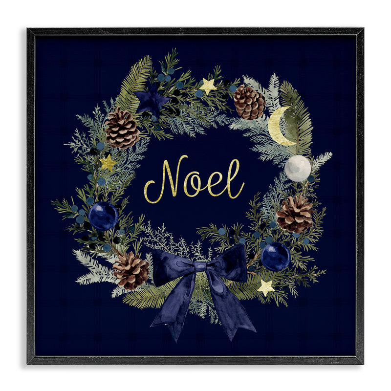 Art mural en toile «Noel Holiday Wreath» par Victoria Barnes, H 12 po x l 12 po, Giclée encadrée noir minuit