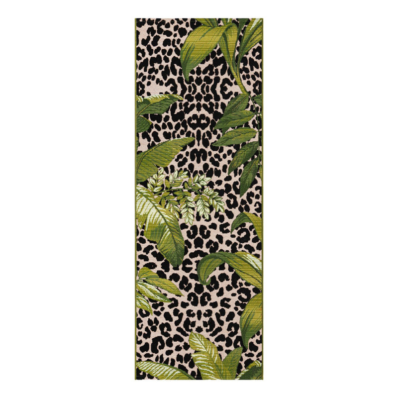 Asuna Green Andromeda Indoor/Outdoor Modern Rug, Runner 2'7" x 10'
