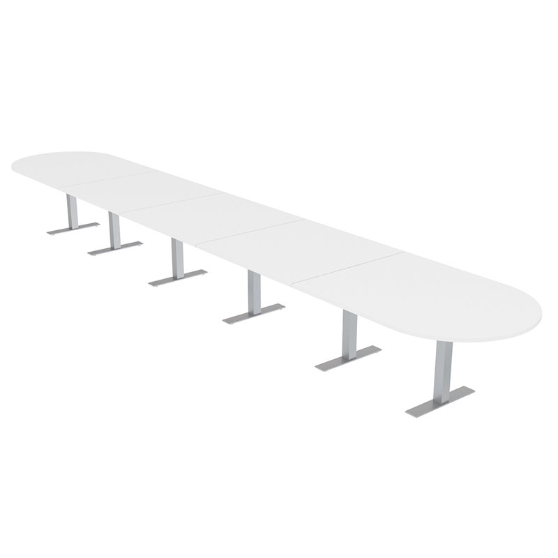 Table de conférence Parinka, L 264 po x l 48 po, Blanc classique, Argent argent