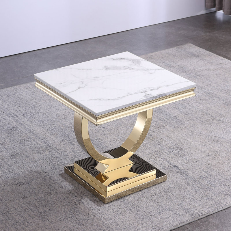 Marleyann Marble Top End Table, Gold, White