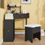 Ensemble de coiffeuse de coin avec tabouret de rangement rembourré, armoire coulissante et plateau de table en verre-1969580075