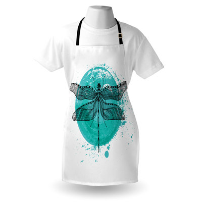 Dakota Fields Dragonfly Apron Unisex Detailed Line Art Insect Adult Size Seafoam Charcoal Grey