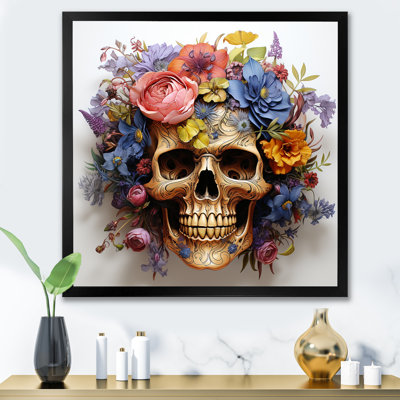 Motif floral crâne à la mode en or I - art mural mode crâne