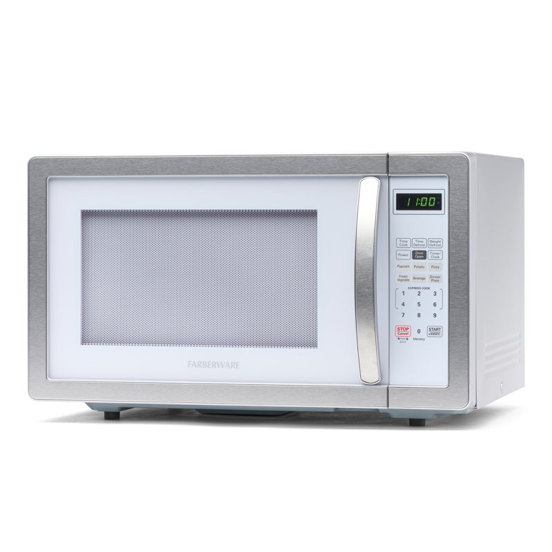 Farberware Classic Countertop Microwave Oven, 1.1 Cubic Feet cu. ft., 1000 watts, with Child Lock, White Platinum