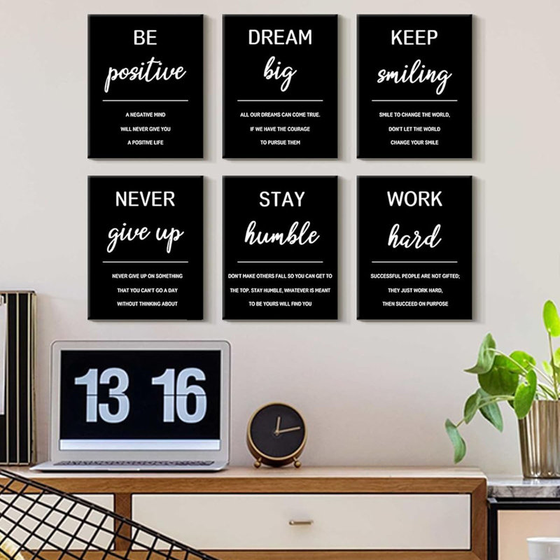 Inspirational Framed Wall Art Motivational Quotes Wall Decor Encouraging Office Posters Positive Affirmations Sayings For Classroom Bedroom Living Room Ready To Hang Set Of 6, 8X10in (Framed)