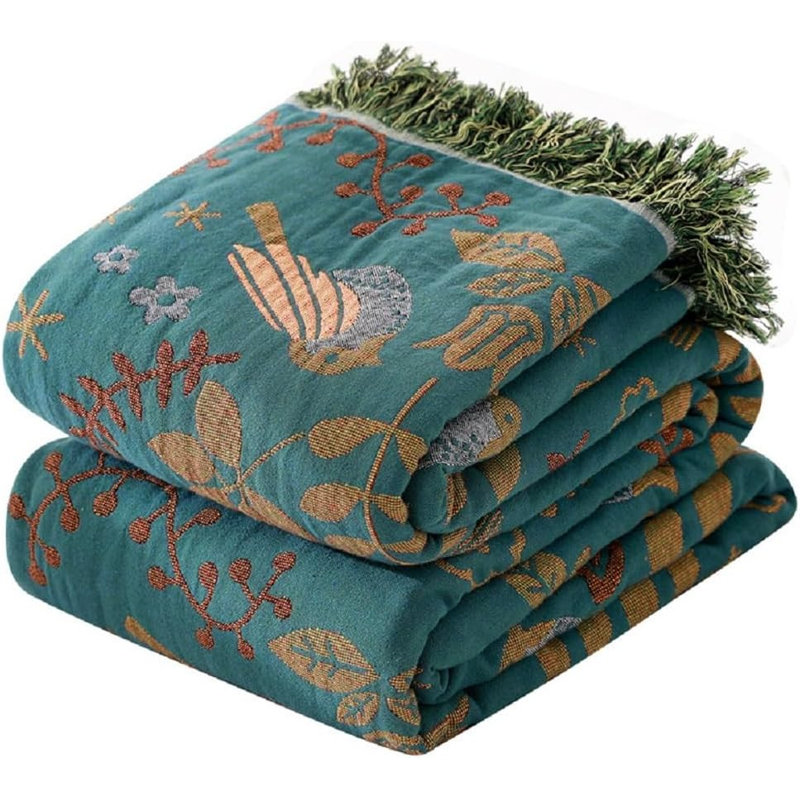 Housse de couette 100% coton DONEUS Boho, Grand lit, Impression à la planche bleue