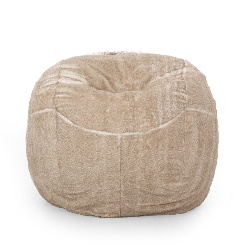 Fauteuil à billes arrondi en fausse fourrure Vida, Base blanche / fausse fourrure crème