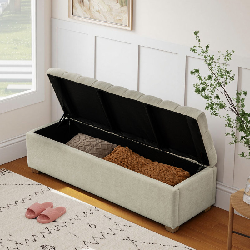 60.24'' Wide  Upholstered Storage  Bench, Beige