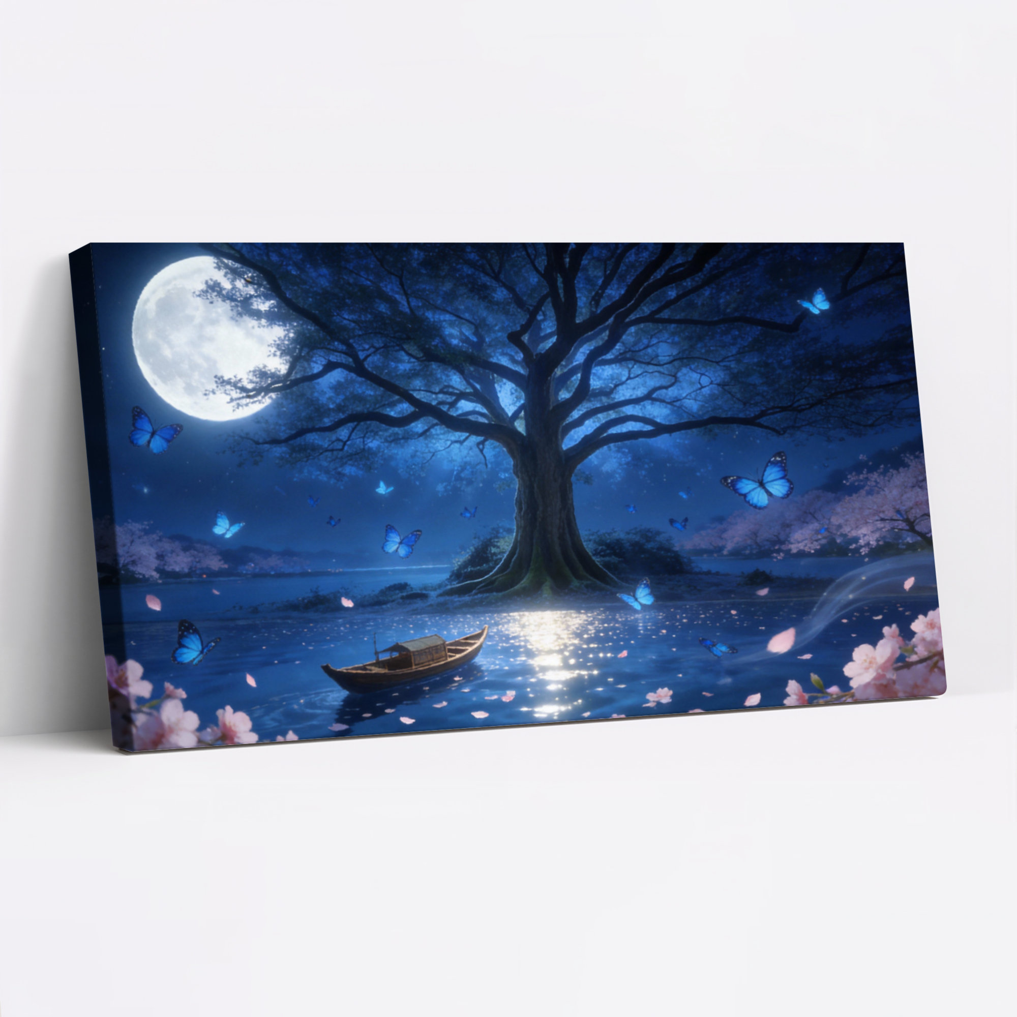 Winston Porter Moonlight Tree And Boat Canvas Wrapped Wall Art Oil ...