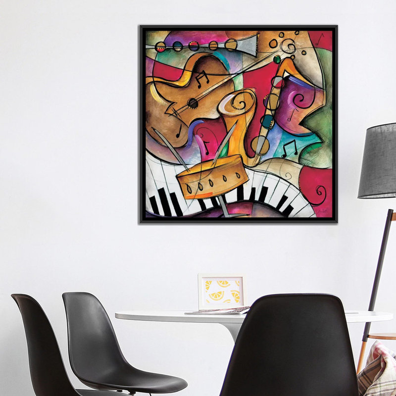 «Jazz It Up II» par Eric Waugh, impression sur toile, H 37 po x l 37 po x P 1,5 po, Toile avec cadre flottant noir