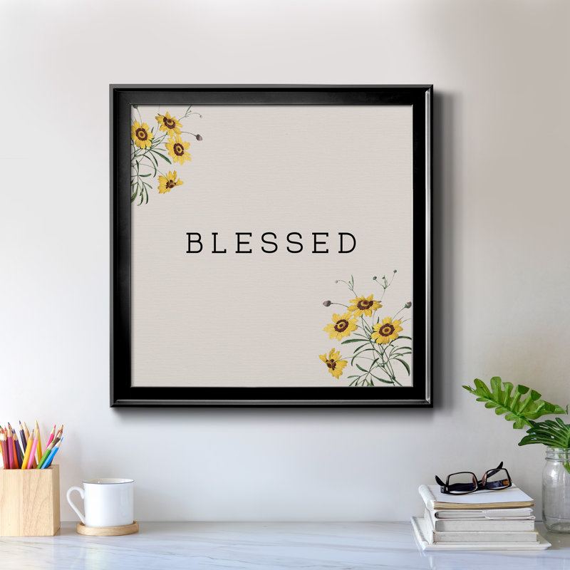 Art textuel sur toile "Blessed", Cadre noir, H 26,5 po x l 26,5 po x P 1,5 po
