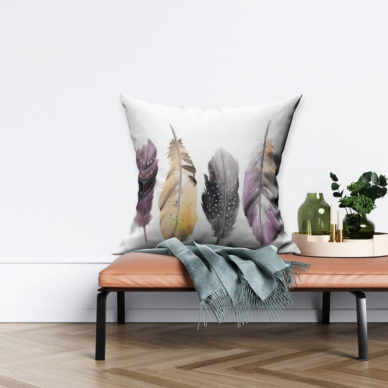 Bohemian feather set - 26"x26" Throw pillow cover - Poly twill - Print on demand, 26" x 26"