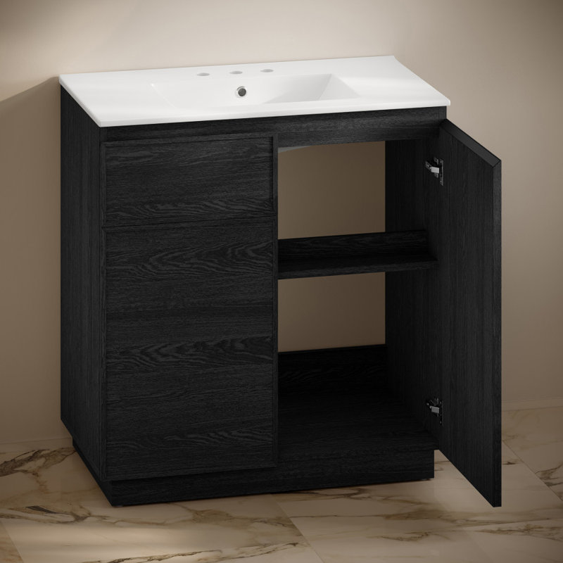 St. Tropez 36" Freestanding Bathroom Vanity With Sink Top, White, Black, 8" Centers
