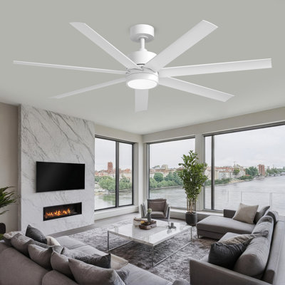 Outdoor Waterproof 56in Ceiling Fan with Light, 7 ABS Blades, DC Motor, Remote Control, Waterproof Rated for Indoor & Outdoor Use