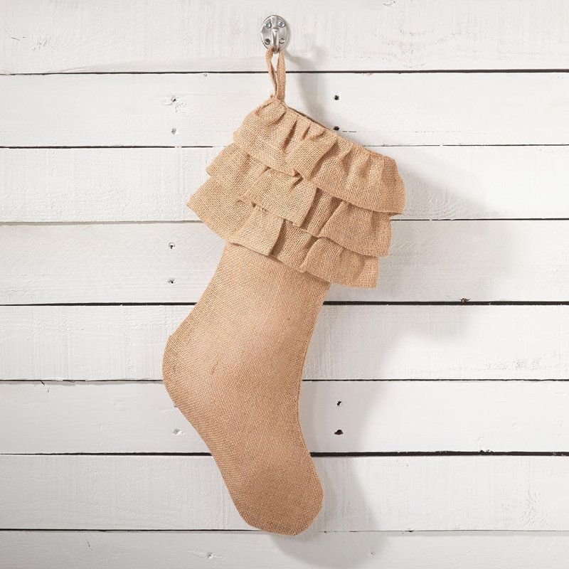 Chaussette de Noël en jute brun à volants 13 po x 19 po - Chaussette de Noël rustique
