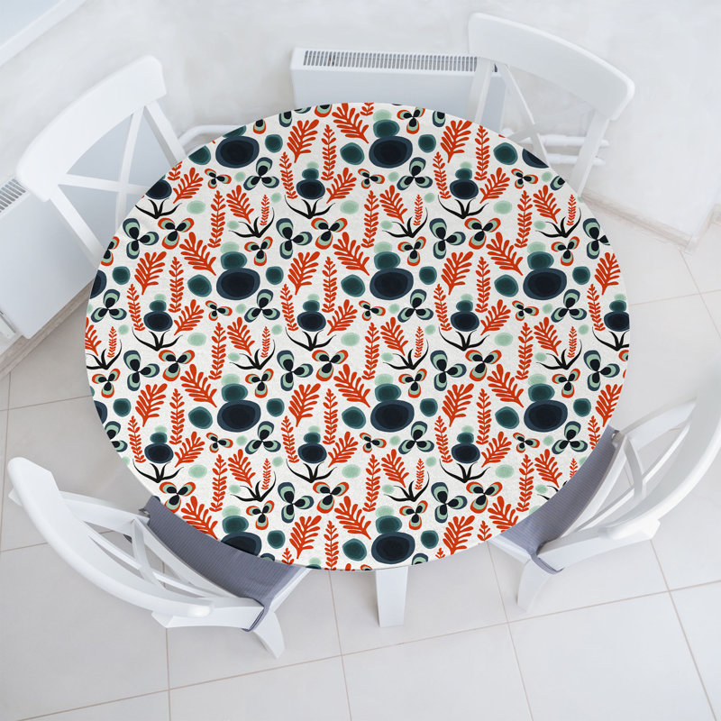 East Urban Home Abstract Fitted Round Tablecloth Burnt Orange and Multicolor, 67.72" Round