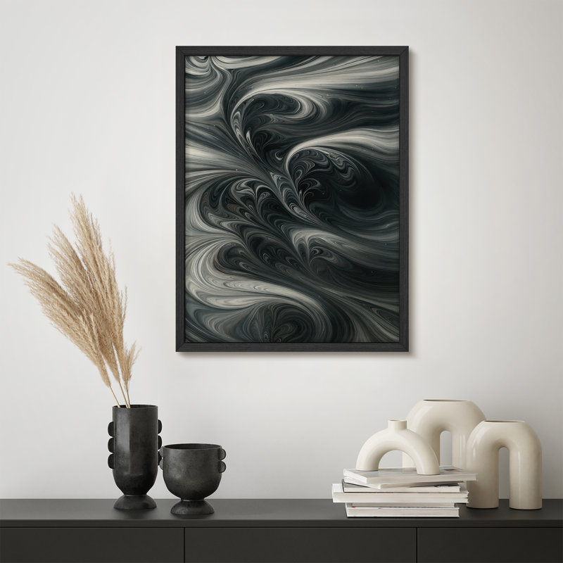 Reproduction d'art encadrée abstraite pour décoration intérieure moderne, H 14 po x l 11 po, Noir