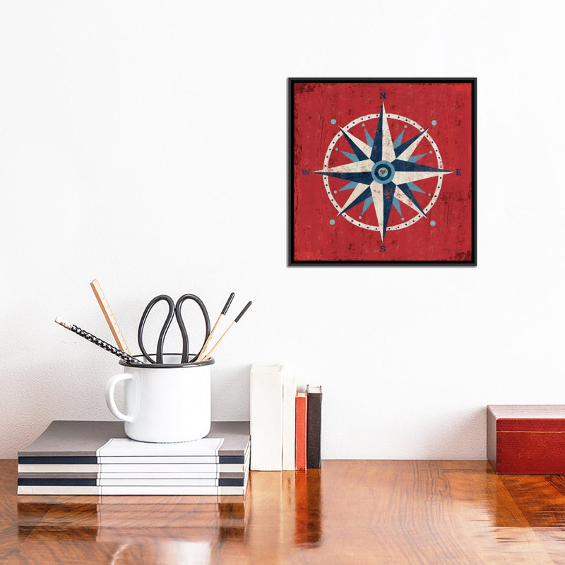 « nautique love (compass) »-impression sans cadre sur toile, H 12 po x l 12 po x P 1,5 po, Toile avec cadre noir