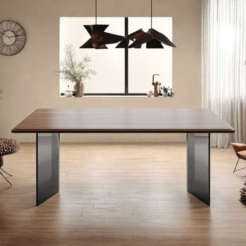 Table de salle à manger en noyer noir avec pieds en acrylique, H 29,53 po x L 86,61 po x l 35,43 po