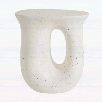 Durable MGO Outdoor Side Table with Travertine-Look Terrazzo Finish, Ideal for Patio and Garden Decor