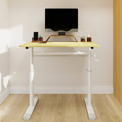 Bureau d'étude multifonctionnel à hauteur ajustable, levage manuel, présence esthétique blanche, support à deux colonnes, bureau de concentration idéal pour le bureau à domicile, mécanisme, bureau en bois, stable