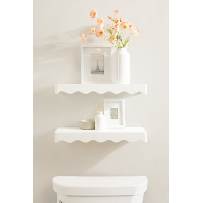 Maida Rectangle Two-Piece Wavy Floating Shelf Set for Use as Cute Nursery Bookshelves