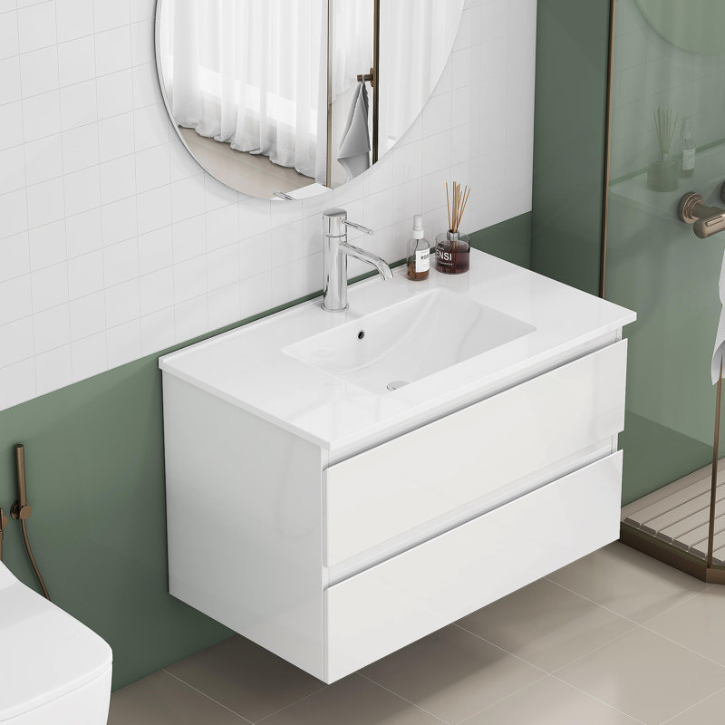 Meuble-lavabo avec lavabo et 2 grands tiroirs, système de fermeture en douceur, 32"