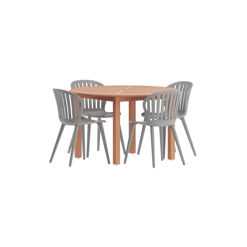 Anautica Outdoor Patio 5pc 100% FSC Certified Wood and Aluminum Dining Set, Gray