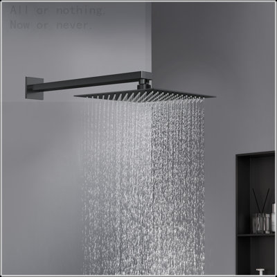 12 Inch Black Rain Shower Head, Square Ultra Thin 304 Stainless Steel High Pressure Shower Head Waterfall Full Body Coverage Waterfall Shower Head