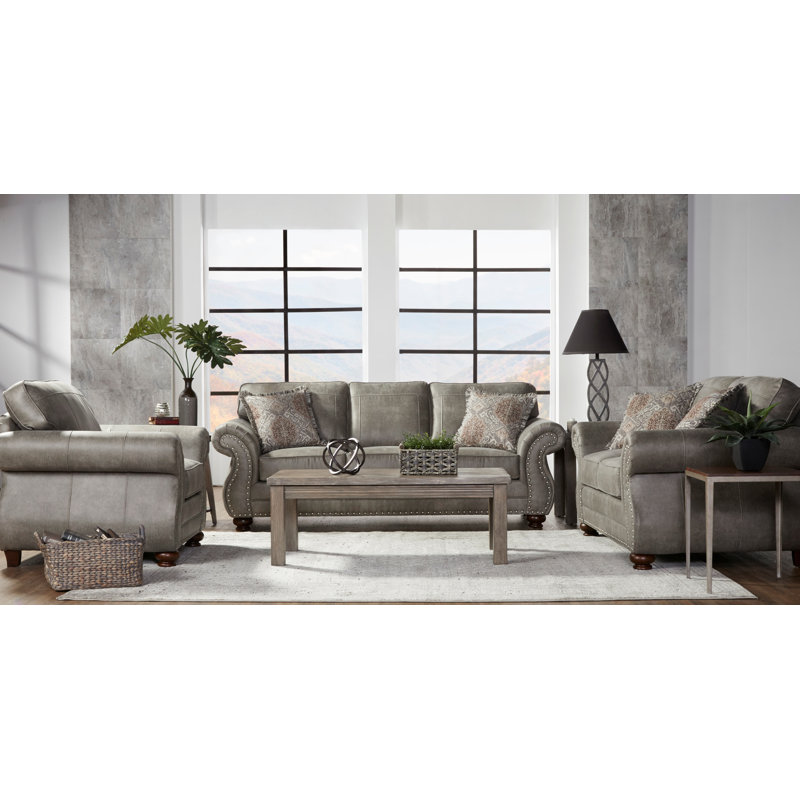 Ensemble de canapé, de causeuse et de chaise rembourrés en similicuir Leinster, Gris