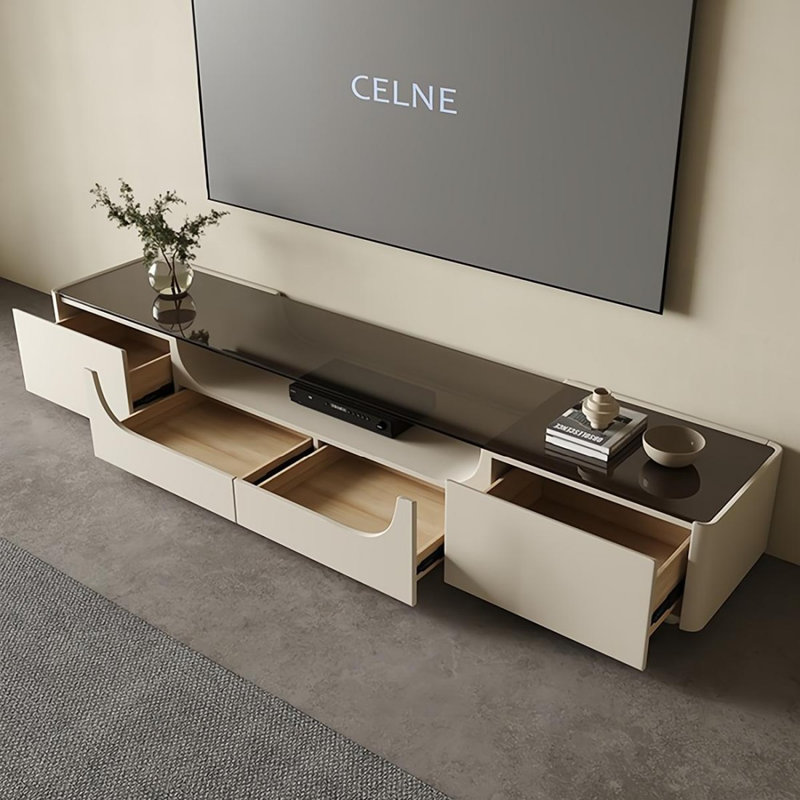 Meuble télé moderne en bois manufacturé blanc, H 15,75 po x L 70,87 po x l 15,75 po