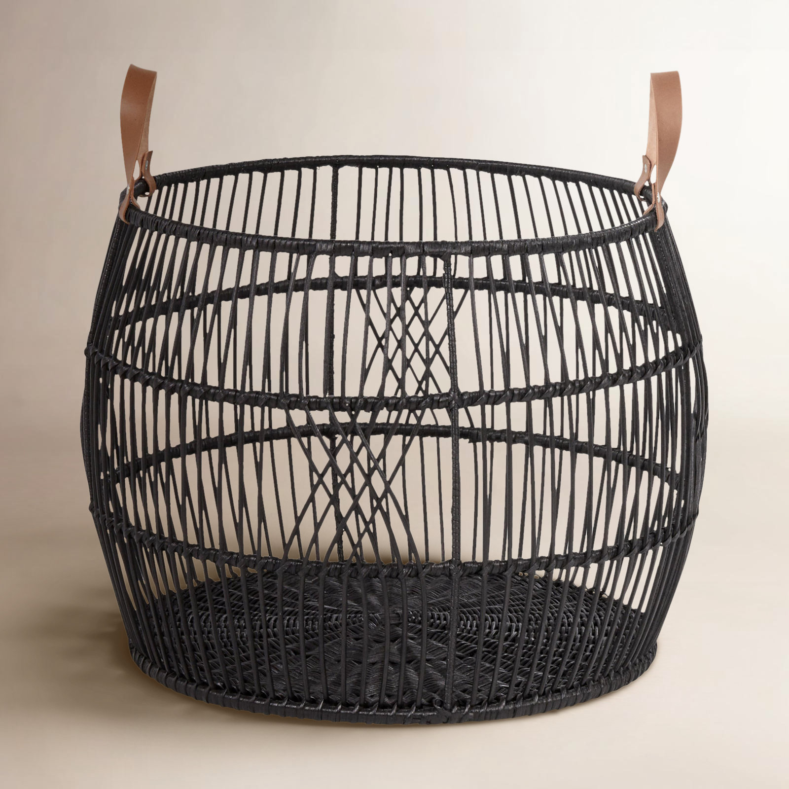 Sumatra Rattan Storage Bin, Black, 16" H x 21" W x 21" D
