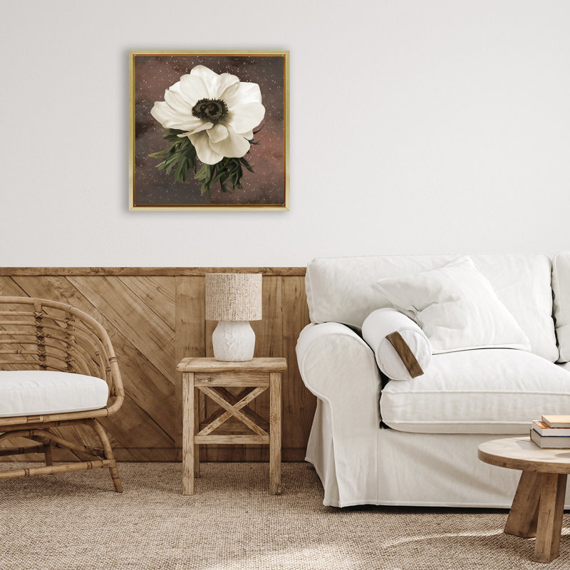 Anemone on Brown Floating Frame, design by Jennifer Stith, 18" H x 18" W, Metallic Gold Floater Frame