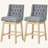 Bar Height Bar Stools Set Of 2, 180 Degree Swivel Barstools, 30" Seat Height Bar Chairs With Solid Wood Footres And Button Tufted Design, Grey