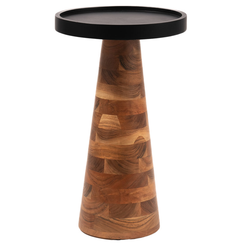 Mid-Century Farmhouse Cottagecore Handmade Wooden Accent End Table, Black, Natural