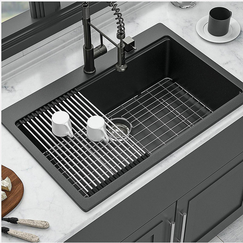 33x22" Black granite composite Workstation Drop-in kitchen sink