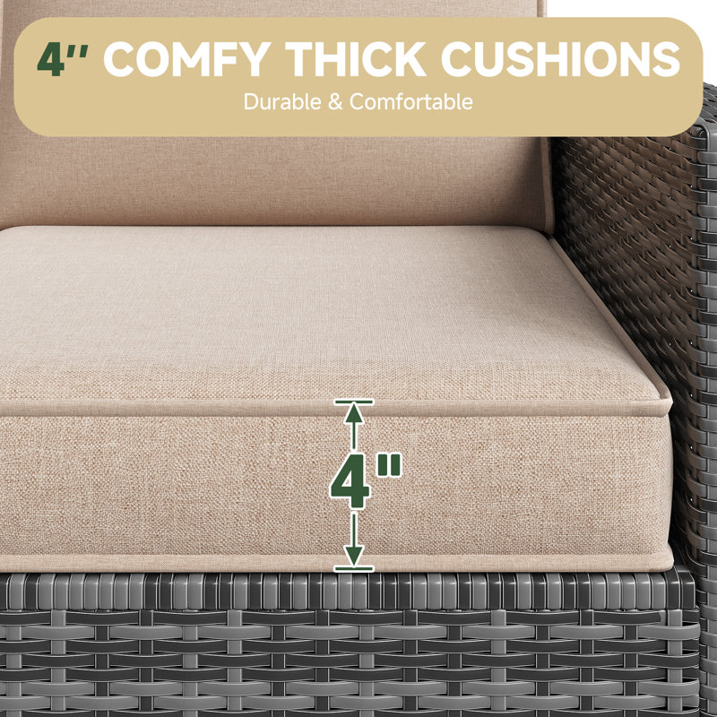 7-pcs Patio Cushion Cover Replacements – 4" Thick Water-repellent For 4-seat Sectional Sofa, Beige