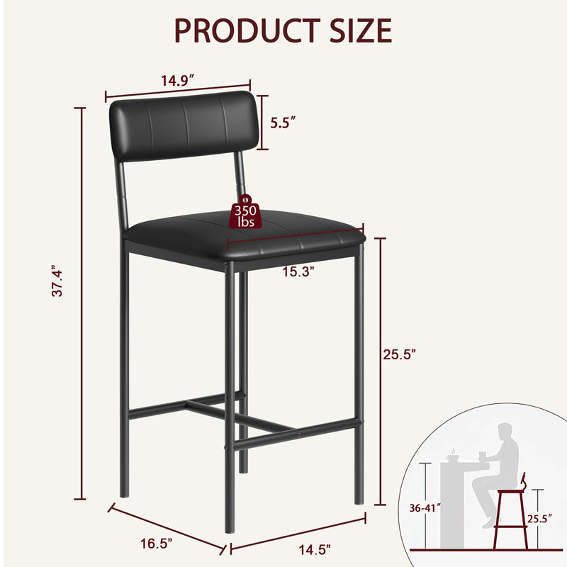 Bar Stools Set Of 2, Upholstered Counter Height Bar Stools
