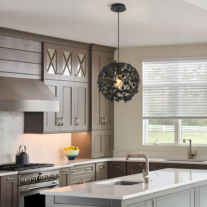 Luminaire suspendu pour îlot de cuisine à 1 lumière en métal noir à intensité variable
