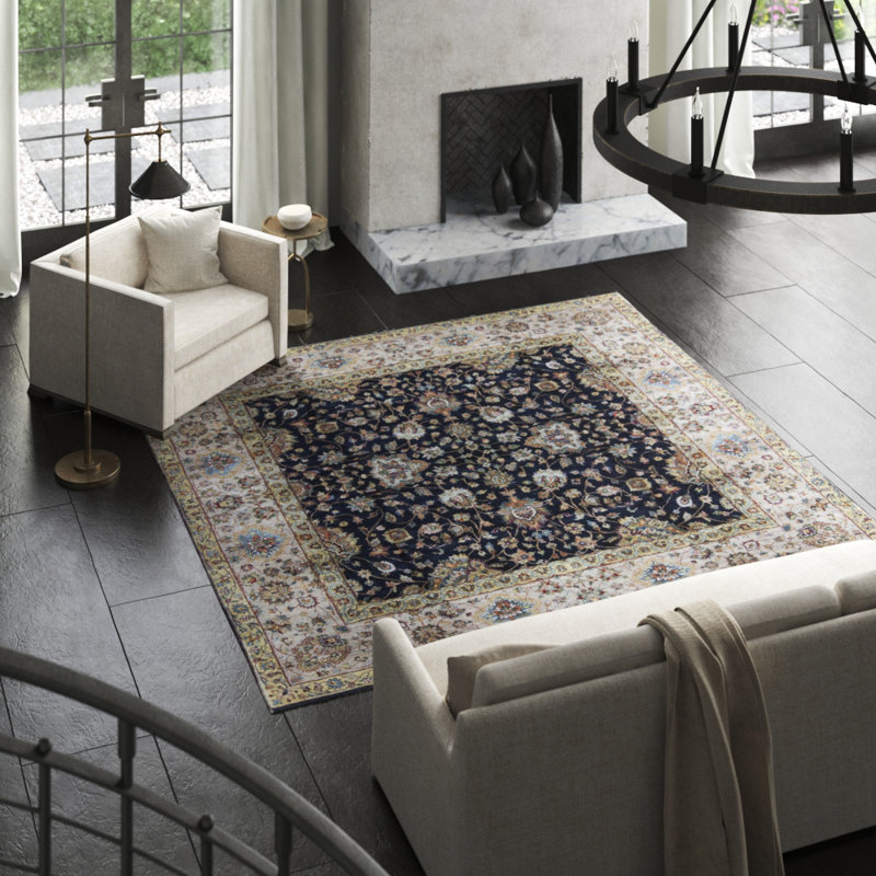 Sona Wool Oriental Area Rug in Black/Beige