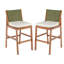 Tabourets de bar d'extérieur en bois d'acacia (ensemble de 2), chaises à hauteur de bar en teck avec coussin crème et dossier en osier vert, tabourets à hauteur de comptoir pour patio, bord de piscine, îlot de cuisine-293644937-293644982