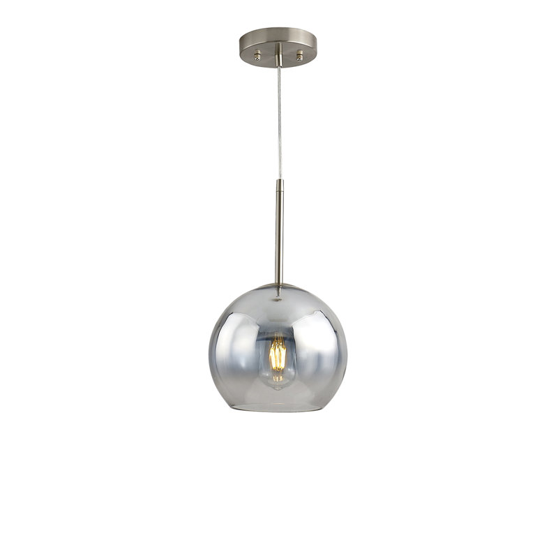 Luminaire suspendu en verre Melveen Globe, Nickel brossé, Chrome