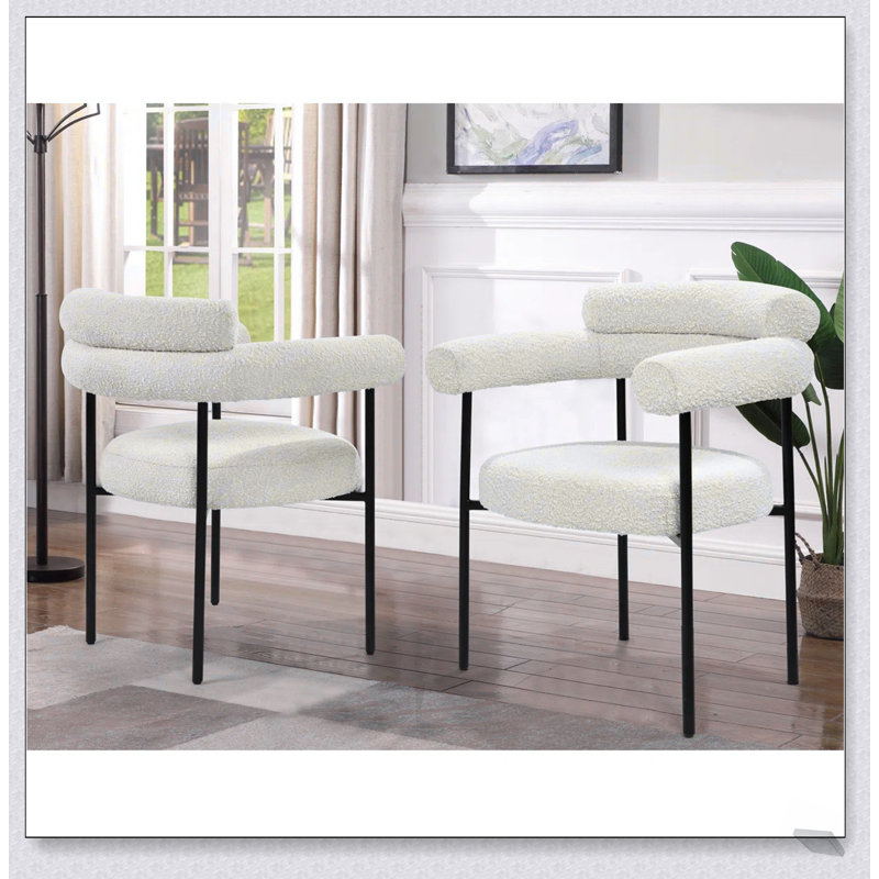 Ensemble de 2 chaises de cuisine en tissu Boucle avec accoudoirs, fauteuil rembourré d'appoint moderne, structure en métal durable