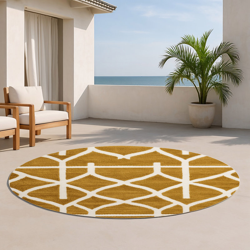 Tapis brun intérieur et extérieur Trellis, Rond 5 pi