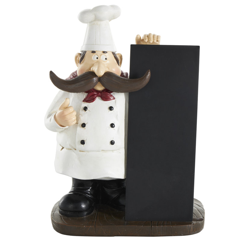 Atilus Polystone Chef Decorative Black Sculpture with Chalkboard
